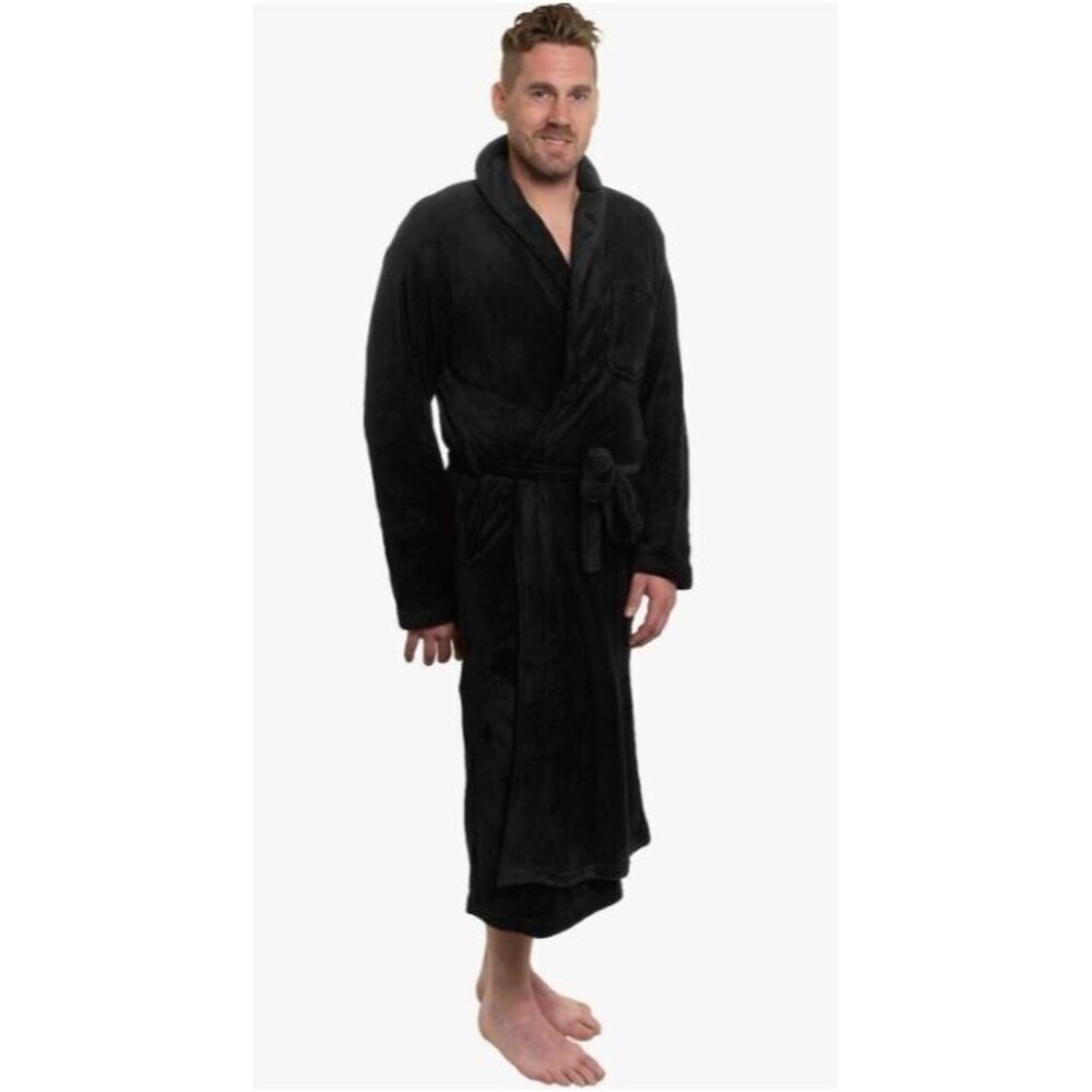 Ross Michaels Bathrobe NWT Black Plush Shawl Collar Kimono Size L/XL